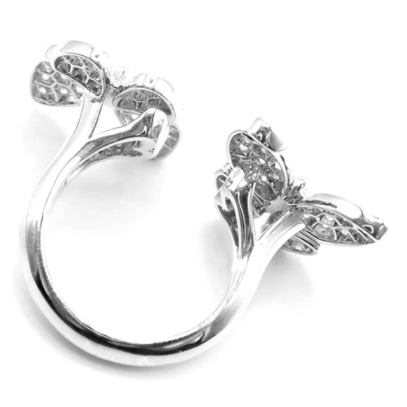 Van Cleef & Arpels 18k White Gold Diamond Two Butterfly Between Finger Ring - Picture 9 of 10